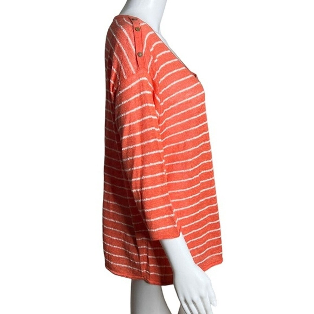 J. Jill Sweater Womens Medium Orange White Stripe 3/4 Sleeve Linen Blend Casual - Picture 2 of 7